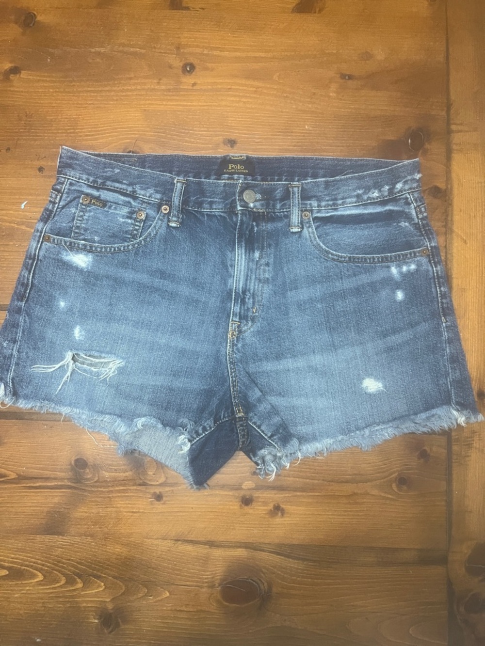 Polo by Ralph Lauren Distressed Dark Blue Denim Cutoff Shorts